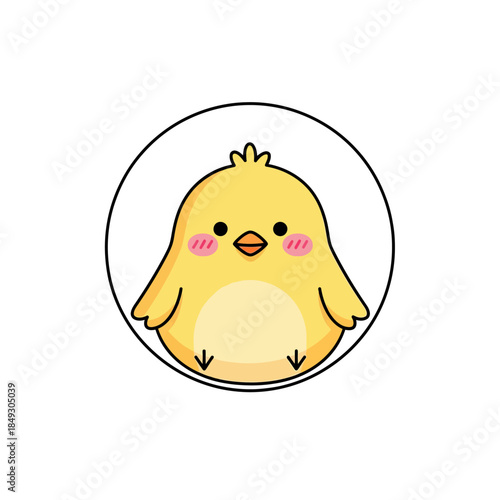 A cute yellow chick with pink cheeks in a simple illustration