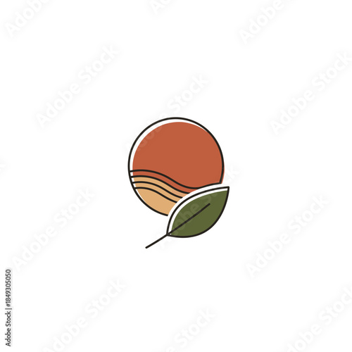 Simple Illustration of a Leaf and Circle Symbol on a White Background