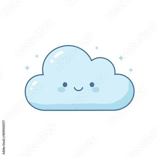 A smiling cloud with a cheerful face surrounded by sparkling stars in a serene illustration