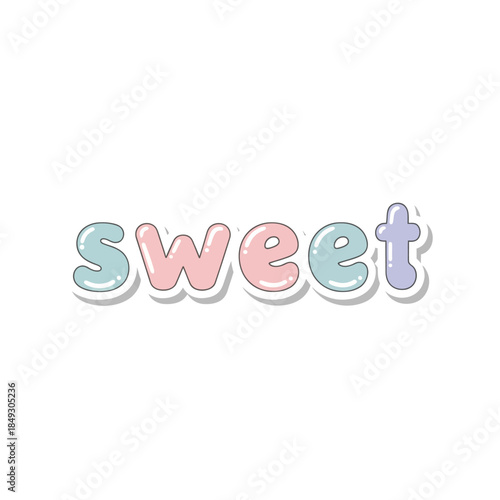 Colorful illustration of the word sweet in pastel hues on a white background