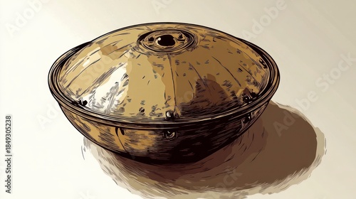 Metallic object illustration detailed render with shadow on neutral background