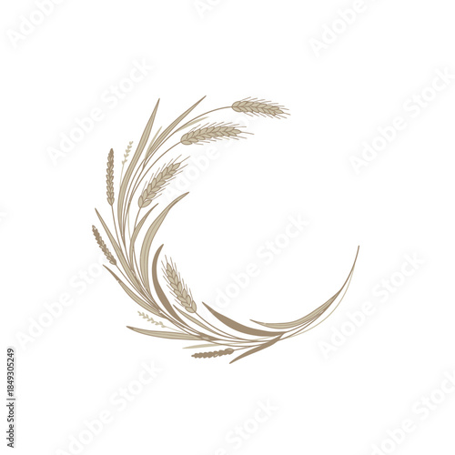 Elegant illustration of a wheat wreath on a plain white background