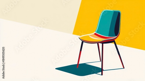 Modern abstract chair design against yellow background with strong shadows