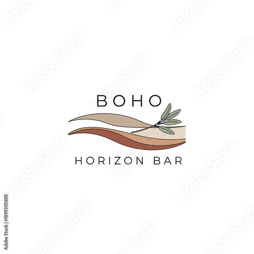 Bohemian Horizon Bar illustration featuring leaves and abstract waves