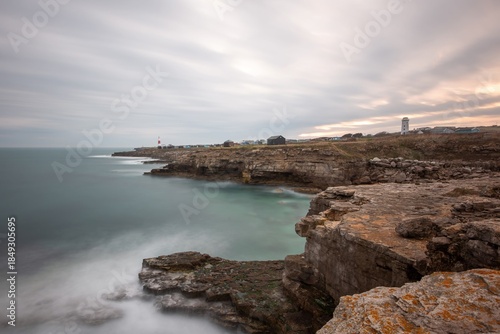 Portland Bill lighthouse in Dorset at dusk