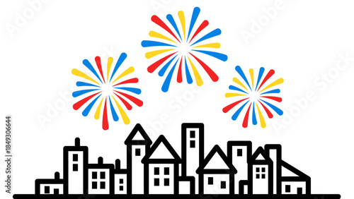 Fireworks Display Over City Skyline Illustration.