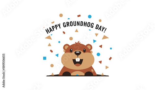 Happy Groundhog Day Celebration Cartoon Illustration.