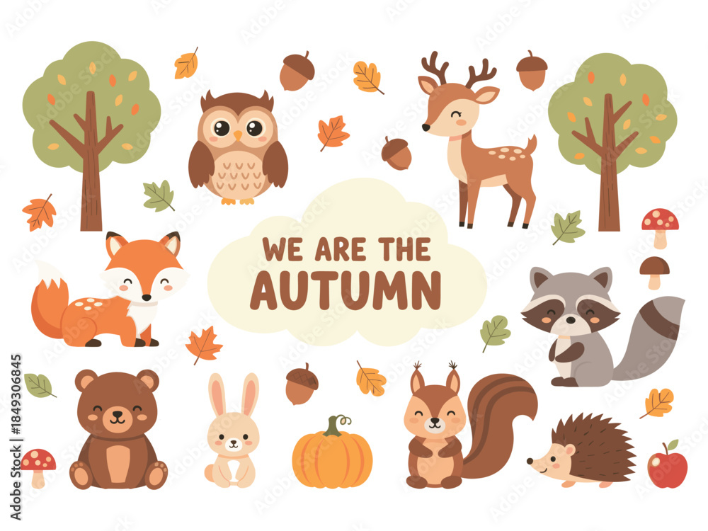 Fototapeta premium Autumn Forest Animals Illustration Autumn Theme