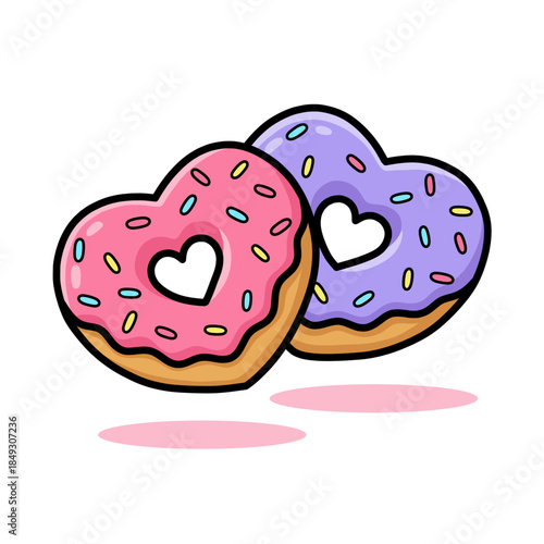 Cute Hand drawn Heart Shaped Donut with Sprinkles Food Illustration