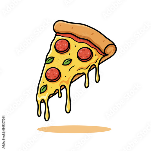 Cartoon Style Delicious Pepperoni Pizza Slice Food Illustration