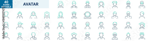 Avatar web line icons. User Icons. Different men and women characters collection. People icons