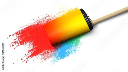 Paintbrush creating colorful strokes isolated on white background art concept