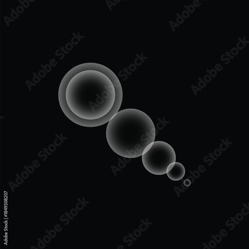 Four transparent bubbles of different sizes on black background