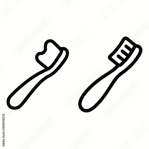 Black line art of two toothbrushes on white background