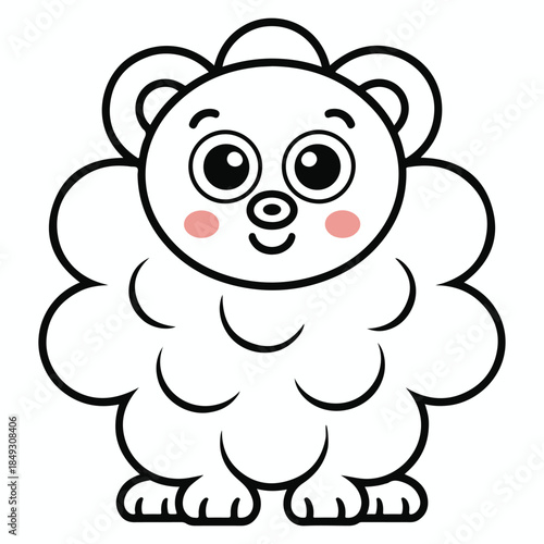 Cute cartoon poodle puppy with big eyes and rosy cheeks standing alone