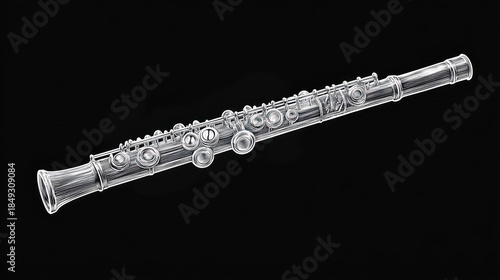 Transparent illustration of a flute musical instrument isolated on black background