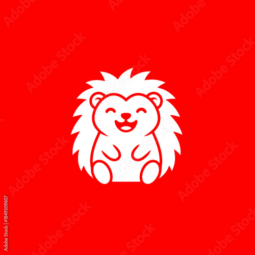 Cute Happy Hedgehog Smiling Adorable Minimalist White Outline Illustration.