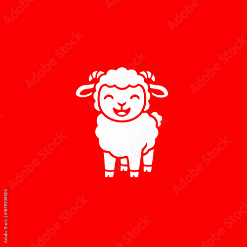 Cute Happy Sheep Lamb Cartoon Character Illustration.