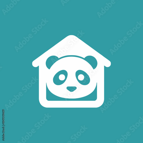 Cute Panda Face Inside a House Icon.