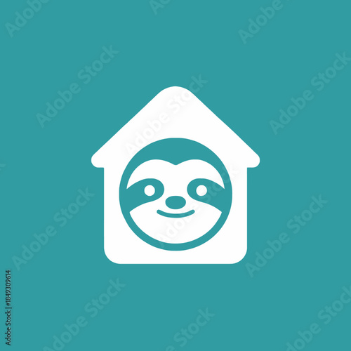 Cute Sloth Face Inside a House Icon Logo Design.