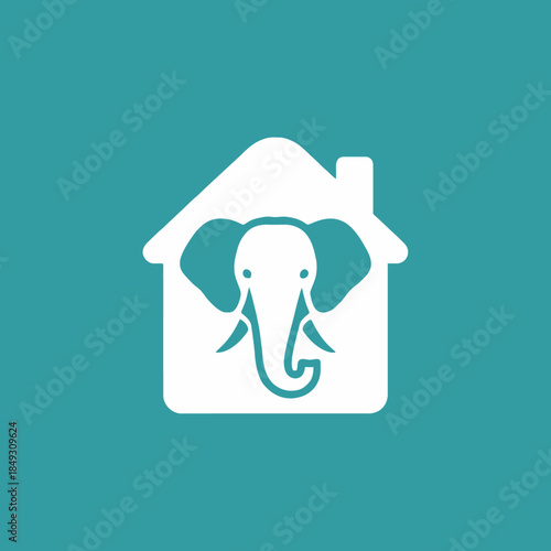 Elephant Head Inside a House Icon.