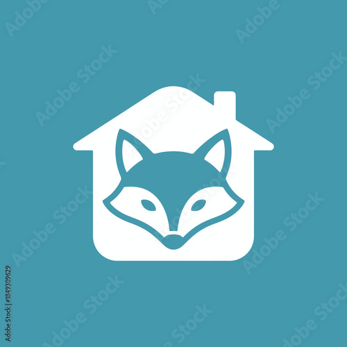 Fox head inside a house icon illustration.