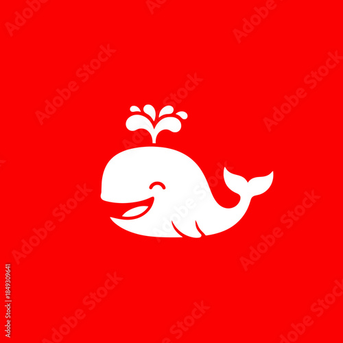 Happy white whale spouting water with a cheerful expression.