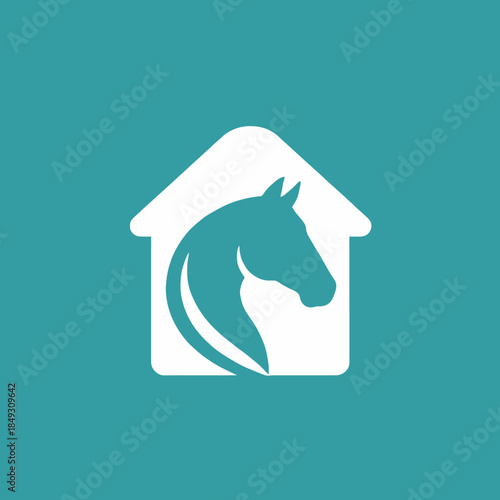 Horse Head Silhouette Inside a House Shape Logo Design.