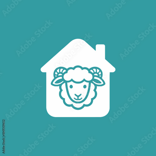Sheep head inside a house outline simple and clean design.