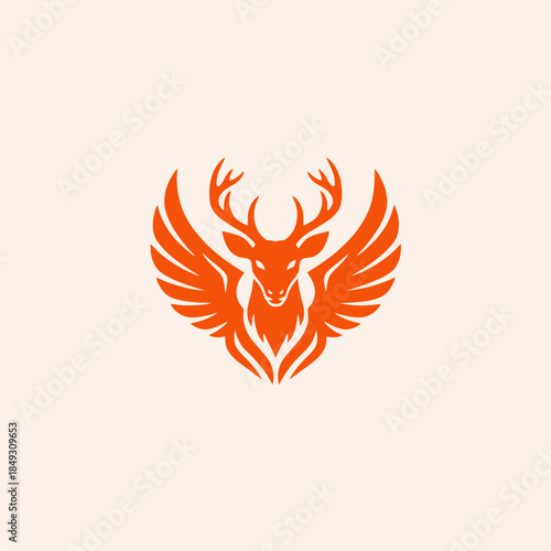 Majestic winged deer logo design in vibrant orange color.