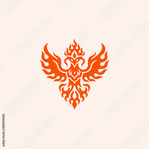 Stylized Phoenix Bird Logo with Fiery Wings and Ornate Details.
