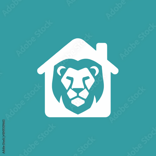 Lion Head Inside House Logo Symbol.