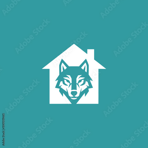 Stylized Wolf Head Inside House Silhouette Logo.