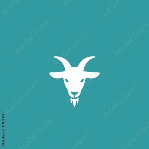 White Goat Head Silhouette with Horns and Beard.