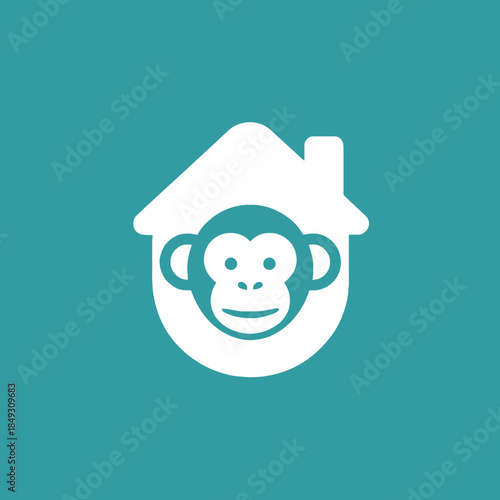 Monkey face inside a house shape logo design.
