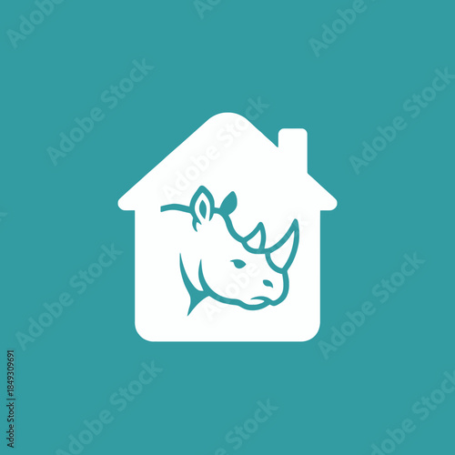 White Rhino Head Inside House Silhouette Logo.