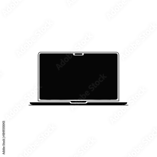 Laptop Illustration in Black and White for Technology and Design Projects on White Background