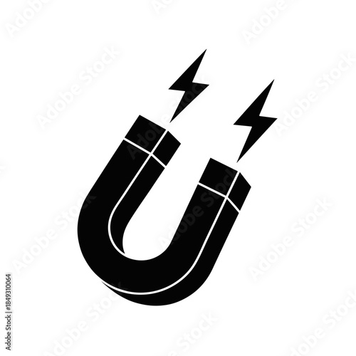 Horseshoe Magnet with Electricity Sparks Attraction and Magnetic Force Concepts