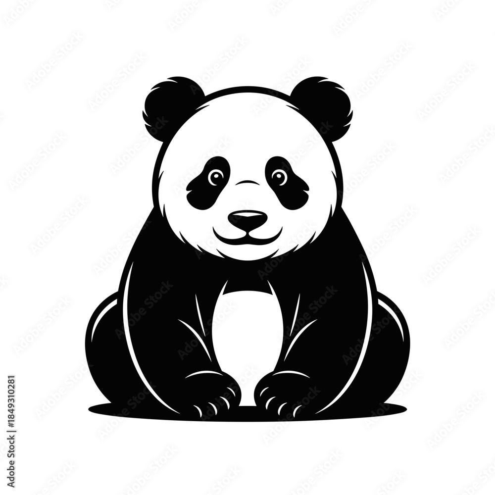 Fototapeta premium Smiling Panda Sitting Upright in a Minimalist Black and White Line Drawing Style