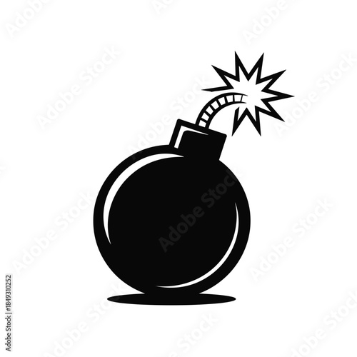 Vintage Black Bomb About To Explode, Isolated On White Background In Cartoon Style