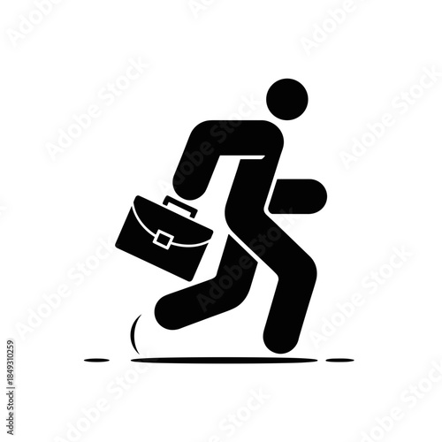 Running Business Person With Briefcase Ready for Work and Urgent Meeting Schedule