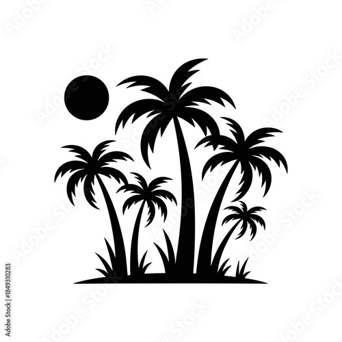 Silhouette of Tropical Palm Trees in the Sun on Summer Vacation Black Background
