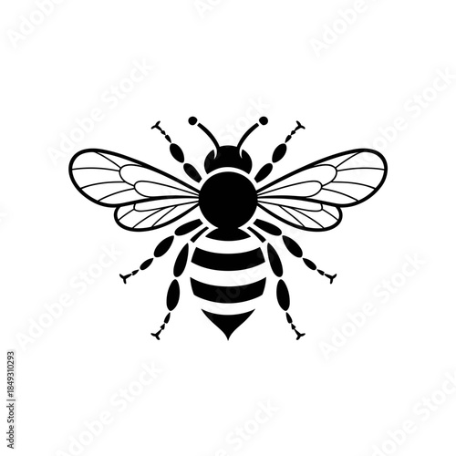Elegant Bee Icon A Detailed Silhouette Illustration of a Honeybee in Black and White