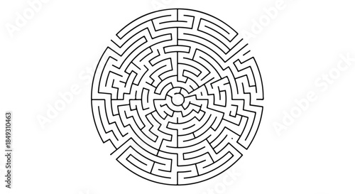 Abstract Circular Maze Labyrinth Pattern Symbol for Problem Solving Concept