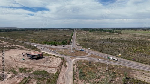 Aerial view of the city of Catriel, in Rio Negro, Argentina. Route number 151