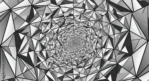 Futuristic 3D Silver Metallic Polygon Tunnel Vortex Background with Deep Perspective