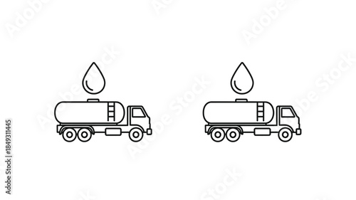 Two tanker trucks and water droplets a simple line art silhouette