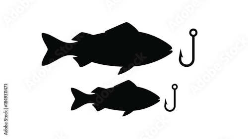 Black fish and fishing hooks illustration a striking silhouette