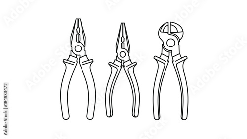 Three different types of pliers displayed in a clean black silhouette