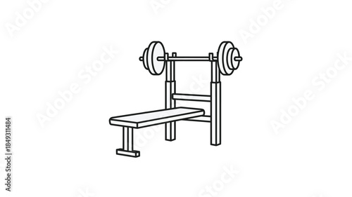 Simple drawing of a weightlifting bench and barbell black and white silhouette